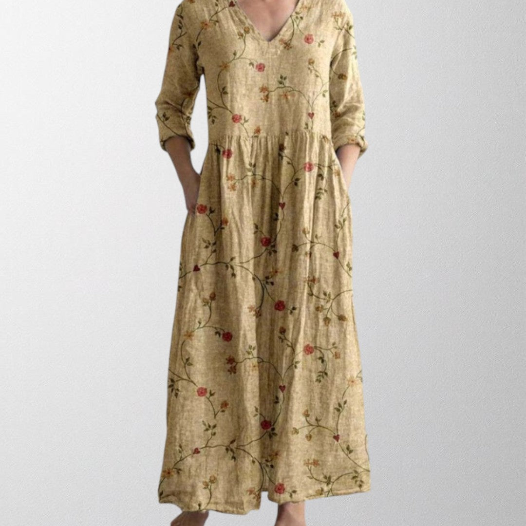 Olivia - Maxi kjole med vintage blomsterprint