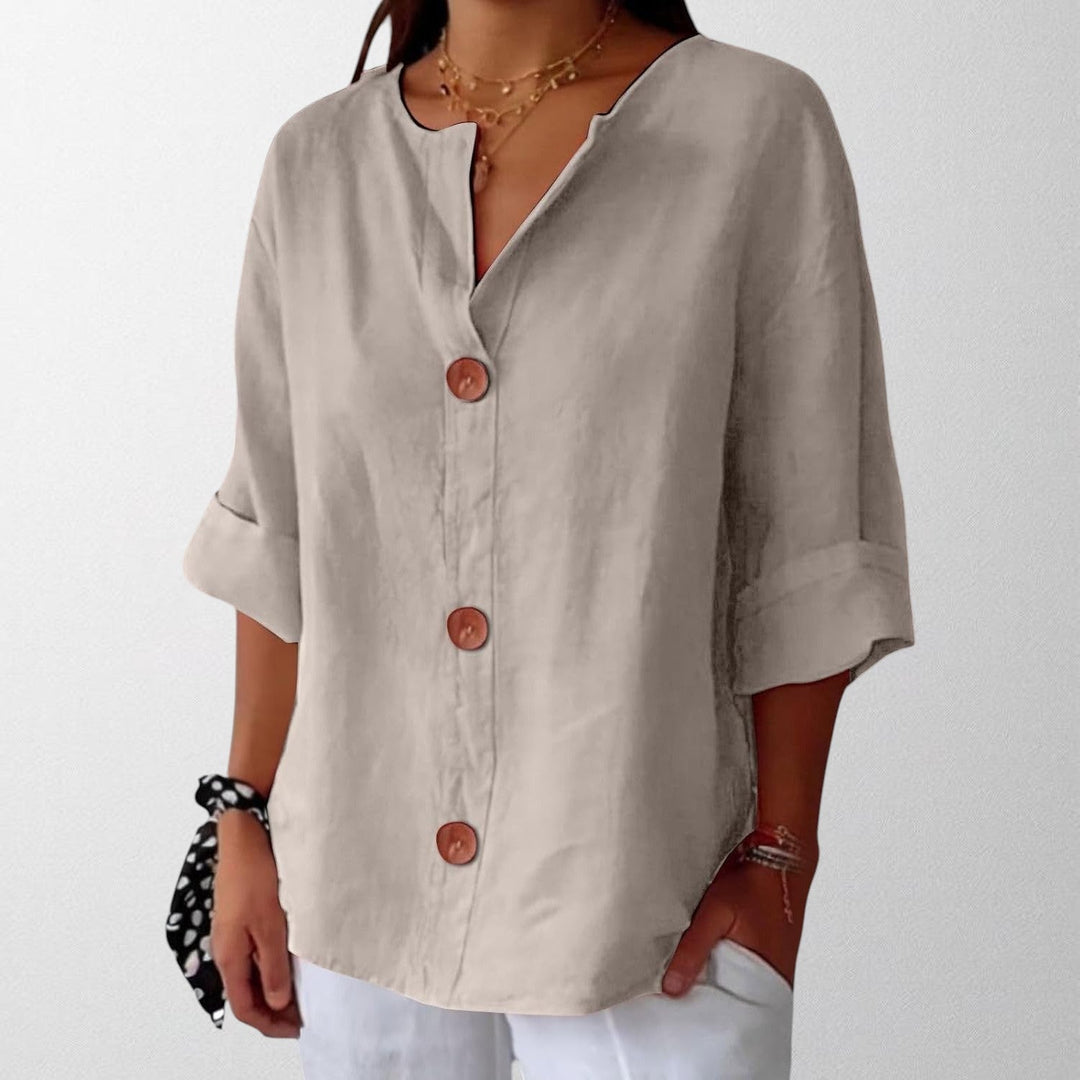 Noora - Afslappet Linned Bluse til Tidløs Elegance