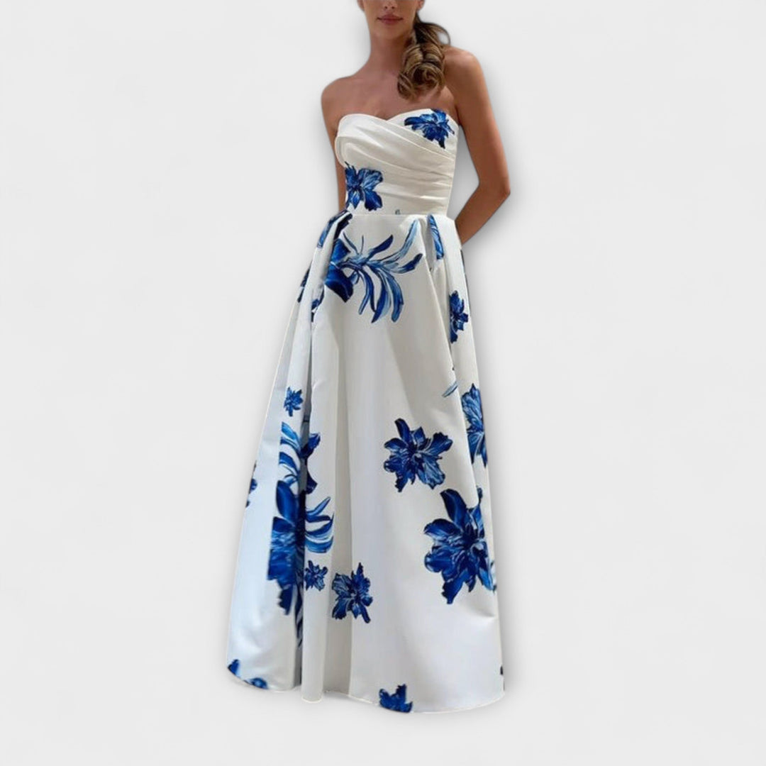 Martha - Elegant Maxikjole med Blomster og Off-Shoulder