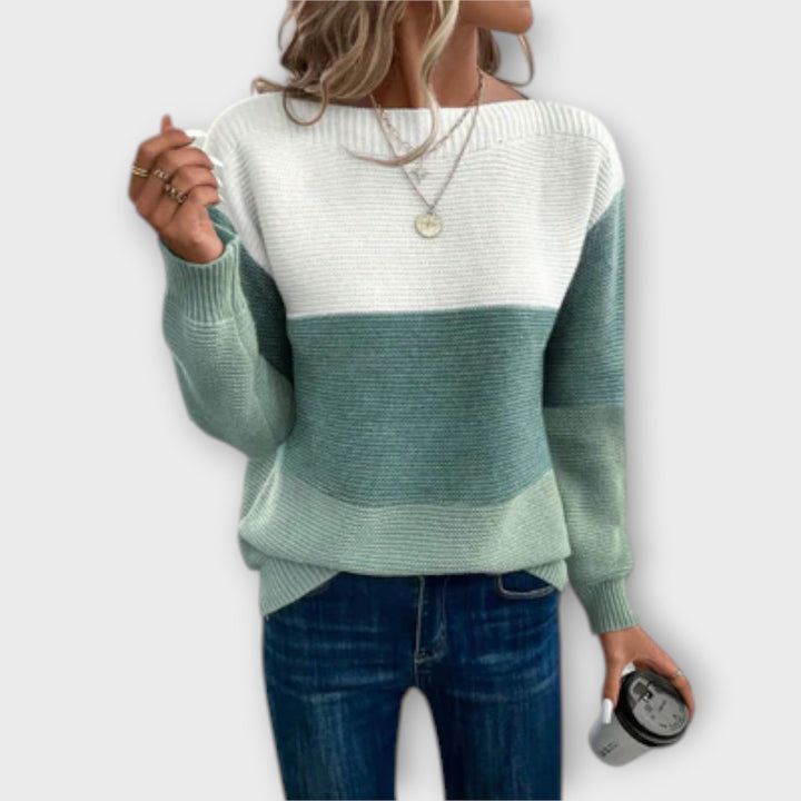 Clara - Elegant Trefarvet Patchwork Sweater