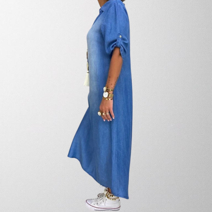 Olivia - Lang denimlook kjole med sideslids