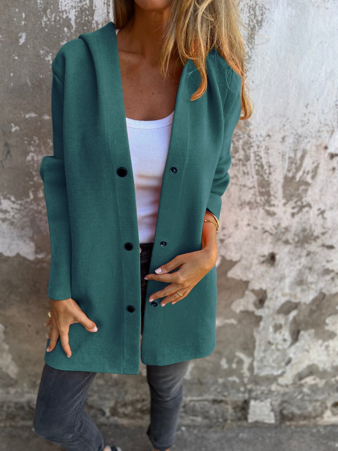 Jacqueline | Casual Hoodie Jakke med Knapper