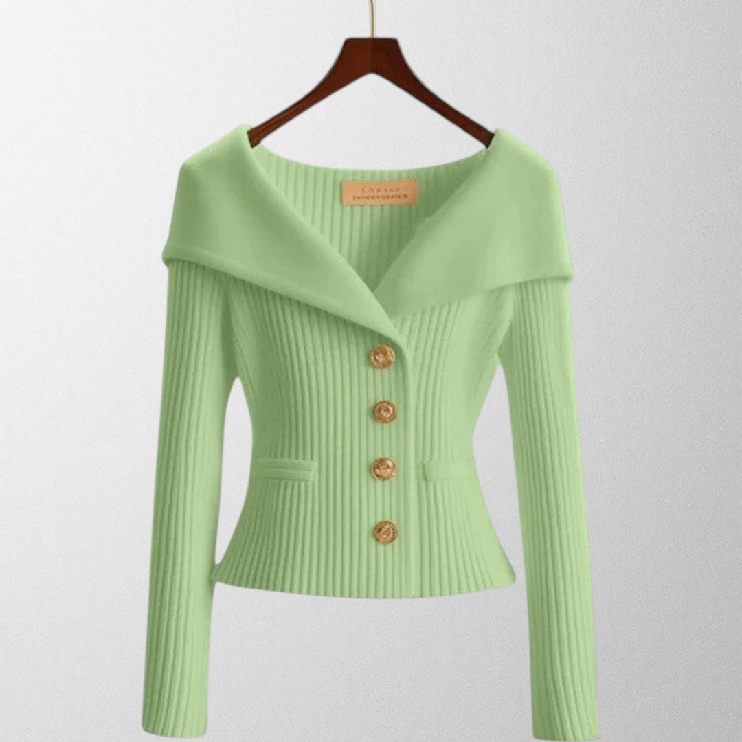 Olivia - Elegant Ribbede Cardigan med Guldknapper