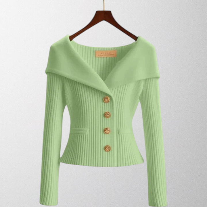 Olivia - Elegant Ribbede Cardigan med Guldknapper