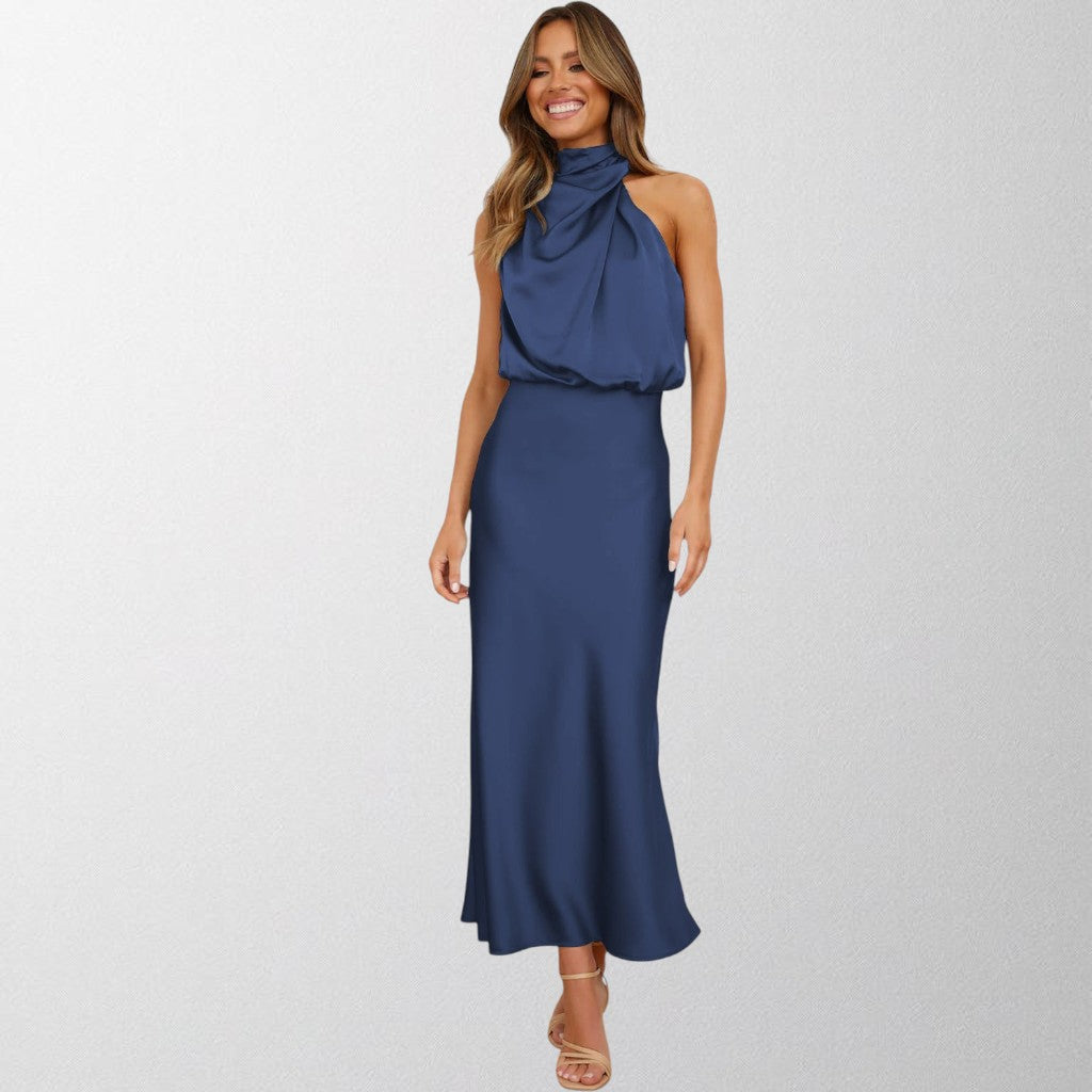 Olivia - Tidøs Satin Halterneck Kjole