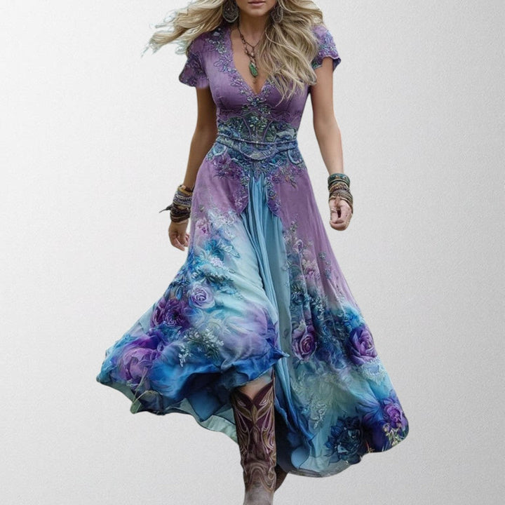 Olivia - Blomsterprint Maxi Kjole