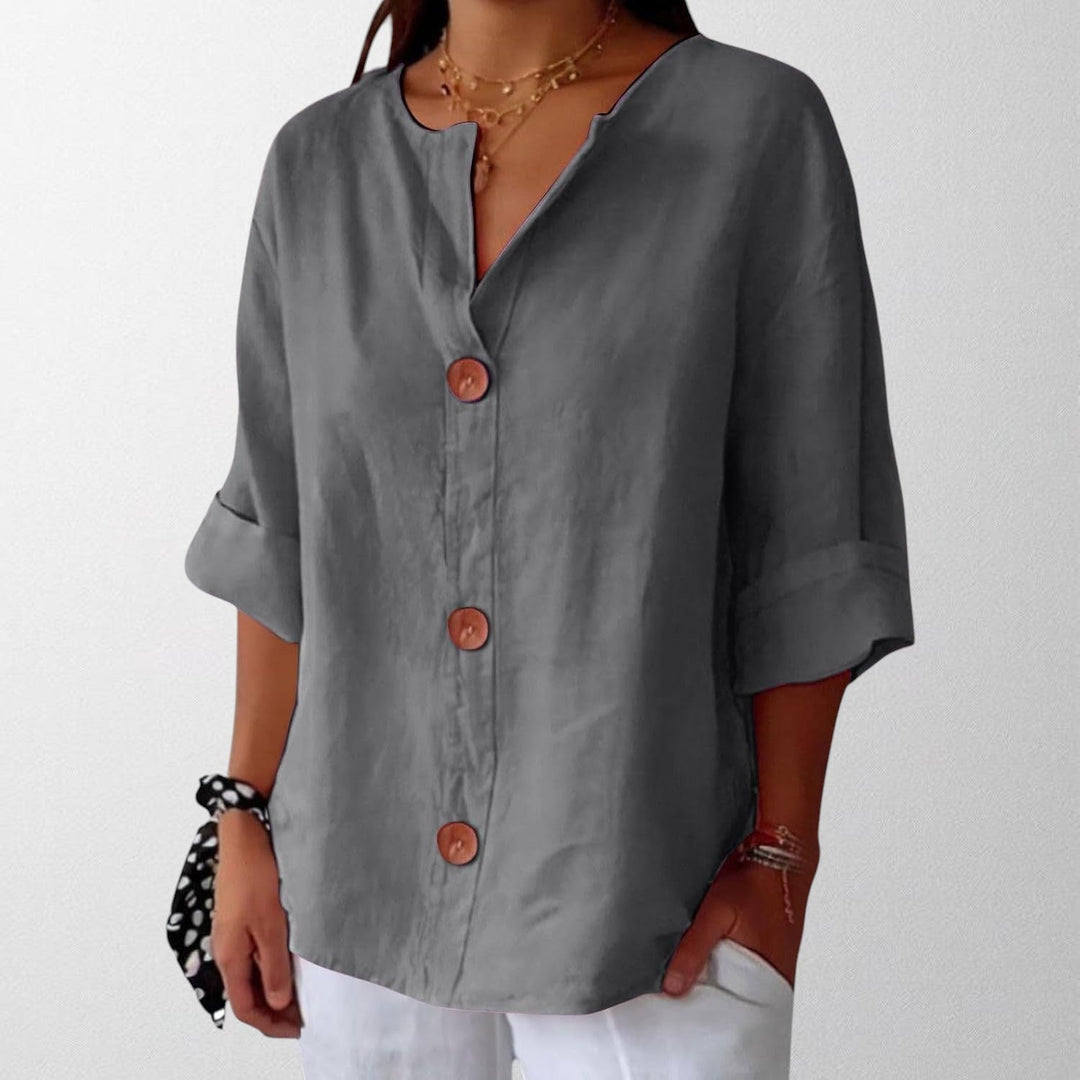 Noora - Afslappet Linned Bluse til Tidløs Elegance