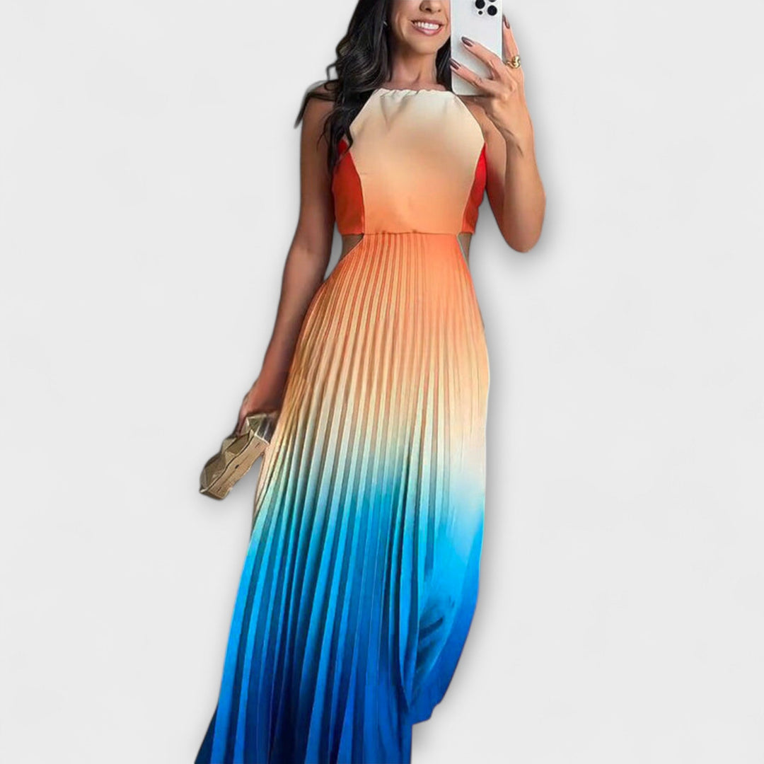 Haven – Chic Rygfri Tie-Dye Gradient Plisseret Maxikjole