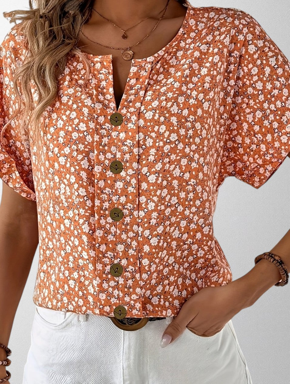 Olivia - Blomster Button-Up Skjorte
