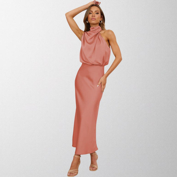 Olivia - Tidøs Satin Halterneck Kjole