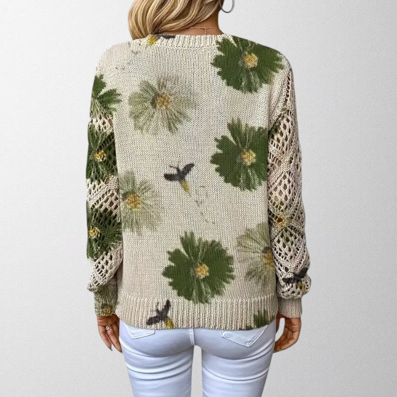 Olivia - Elegant Blomsterstriktrøje