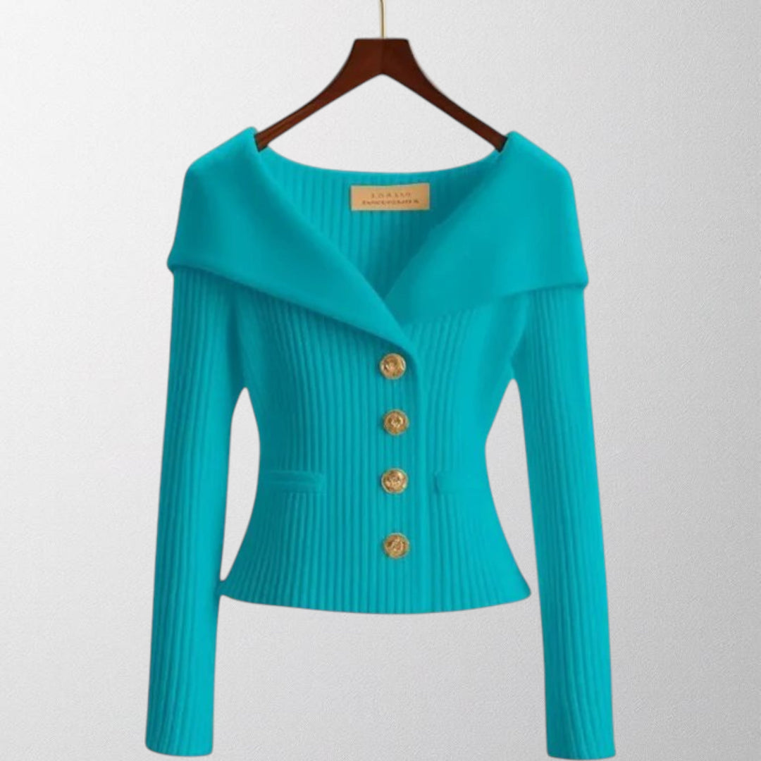 Olivia - Elegant Ribbede Cardigan med Guldknapper