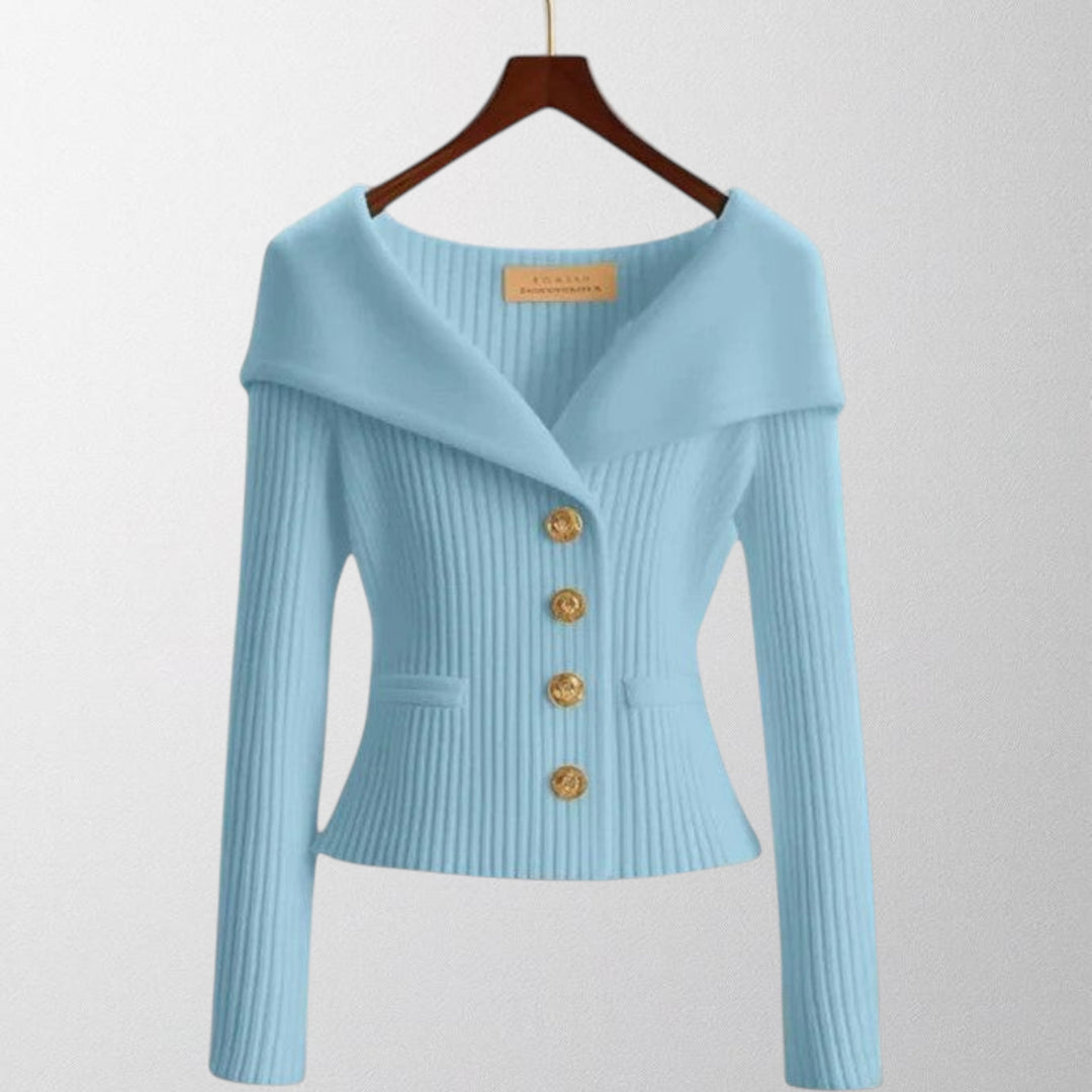Olivia - Elegant Ribbede Cardigan med Guldknapper