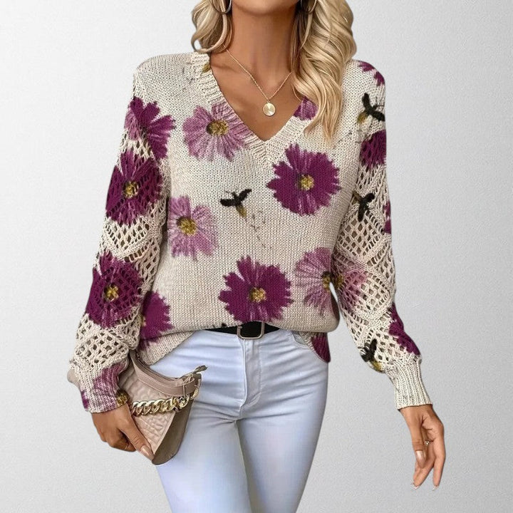 Olivia - Elegant Blomsterstriktrøje