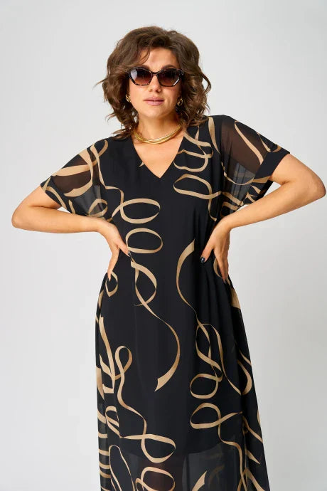 Olivia - Sort Abstrakt Printkjole