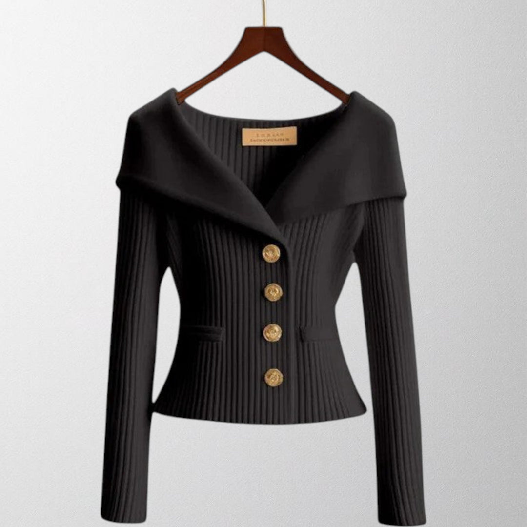 Olivia - Elegant Ribbede Cardigan med Guldknapper