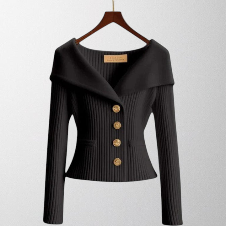 Olivia - Elegant Ribbede Cardigan med Guldknapper