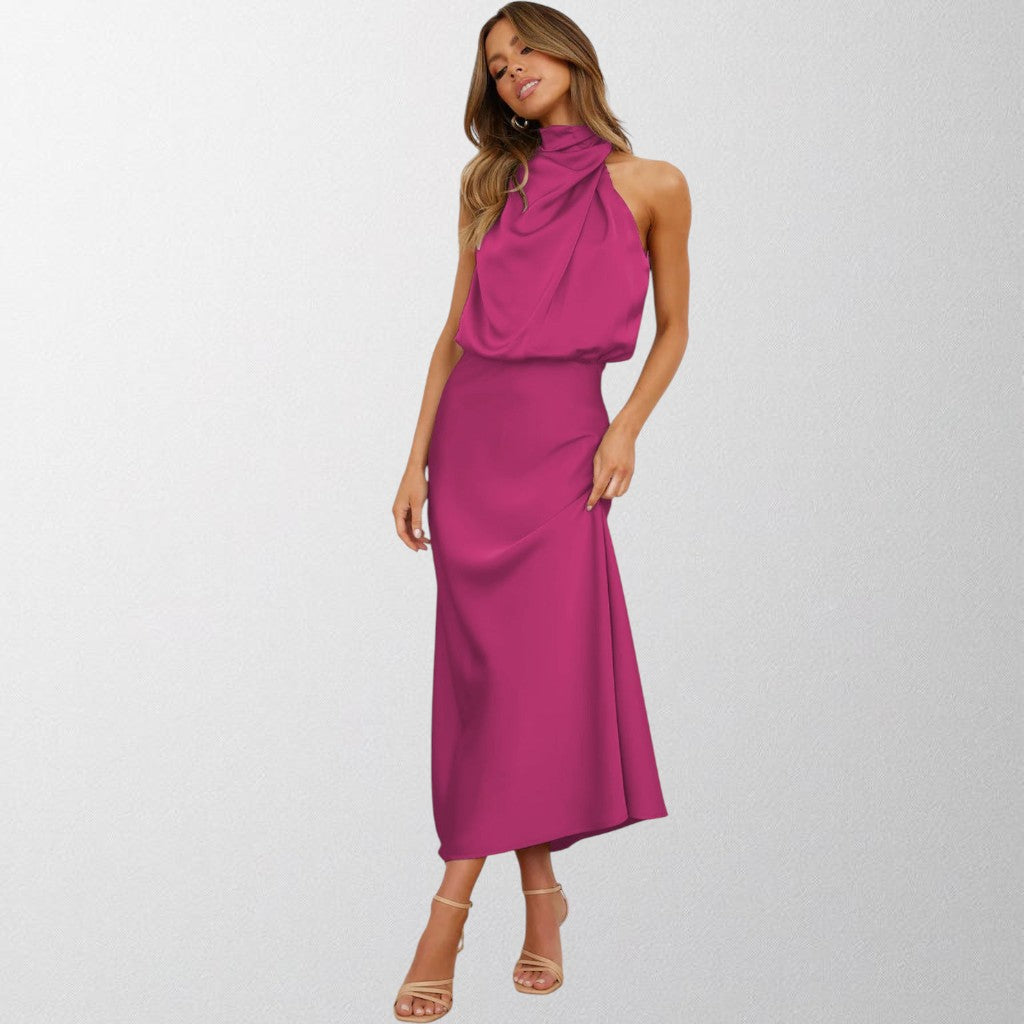 Olivia - Tidøs Satin Halterneck Kjole