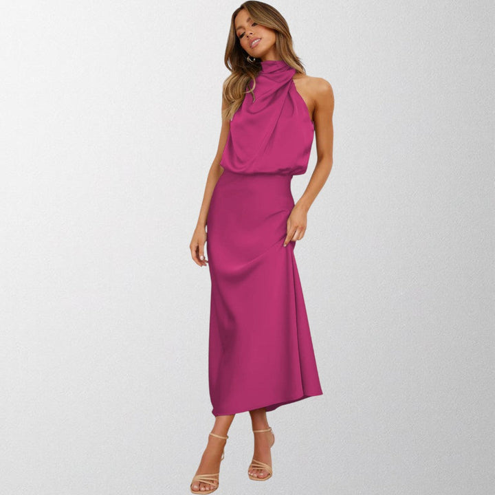 Olivia - Tidøs Satin Halterneck Kjole