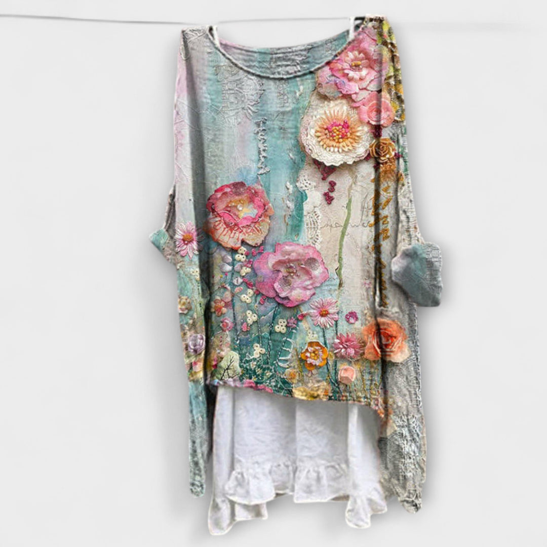 Evelyn - Bluse med kunstnerisk tryk