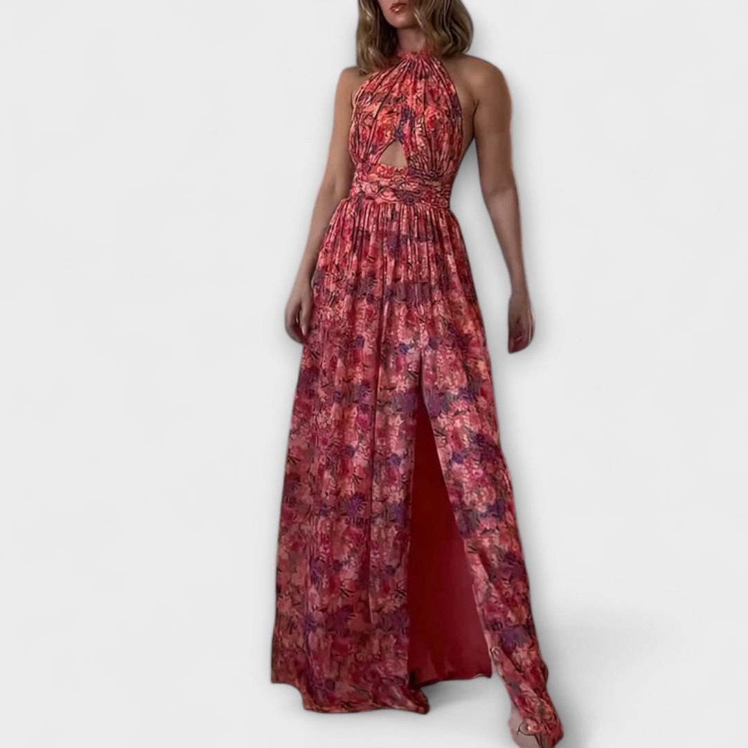 Claudia - Maxikjole med åben ryg og blomsterprint