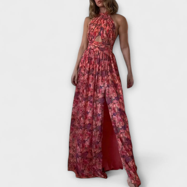 Claudia - Maxikjole med åben ryg og blomsterprint