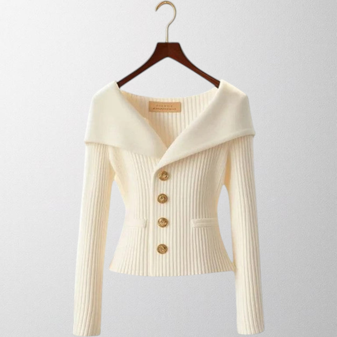 Olivia - Elegant Ribbede Cardigan med Guldknapper