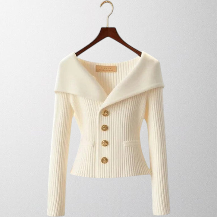 Olivia - Elegant Ribbede Cardigan med Guldknapper