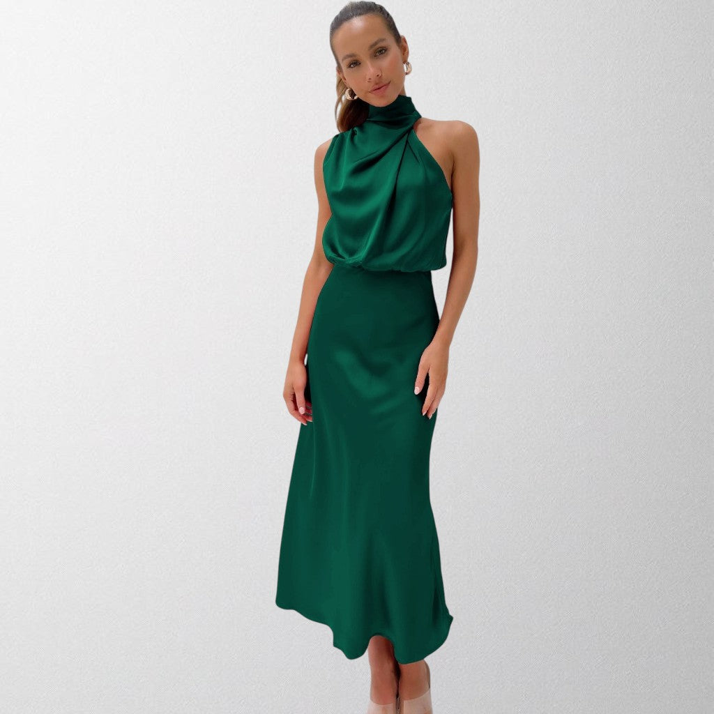 Olivia - Tidøs Satin Halterneck Kjole