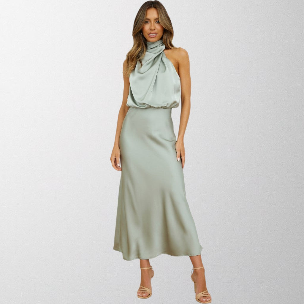 Olivia - Tidøs Satin Halterneck Kjole