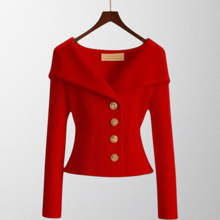Olivia - Elegant Ribbede Cardigan med Guldknapper