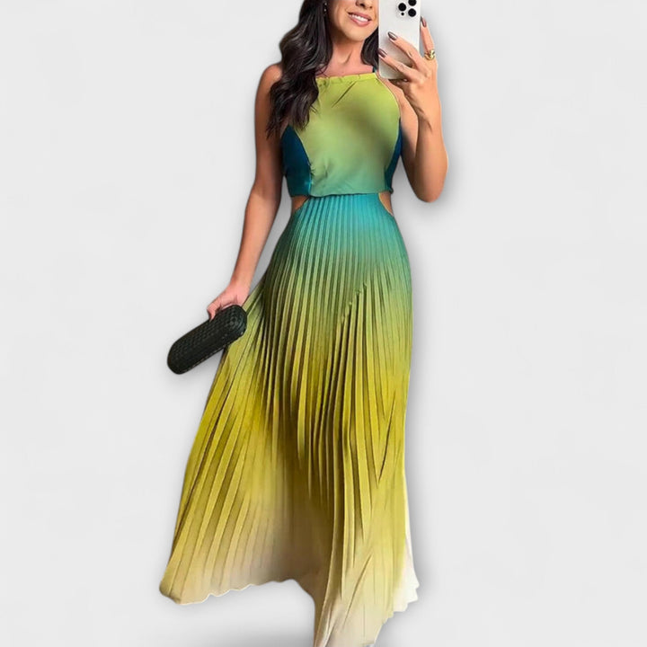 Haven – Chic Rygfri Tie-Dye Gradient Plisseret Maxikjole