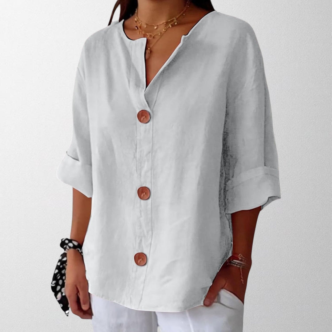 Noora - Afslappet Linned Bluse til Tidløs Elegance