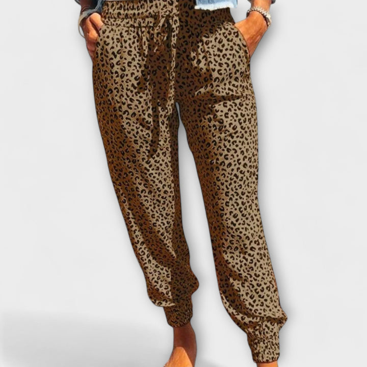 Feli - Bredbenede Leopardprint Bukser