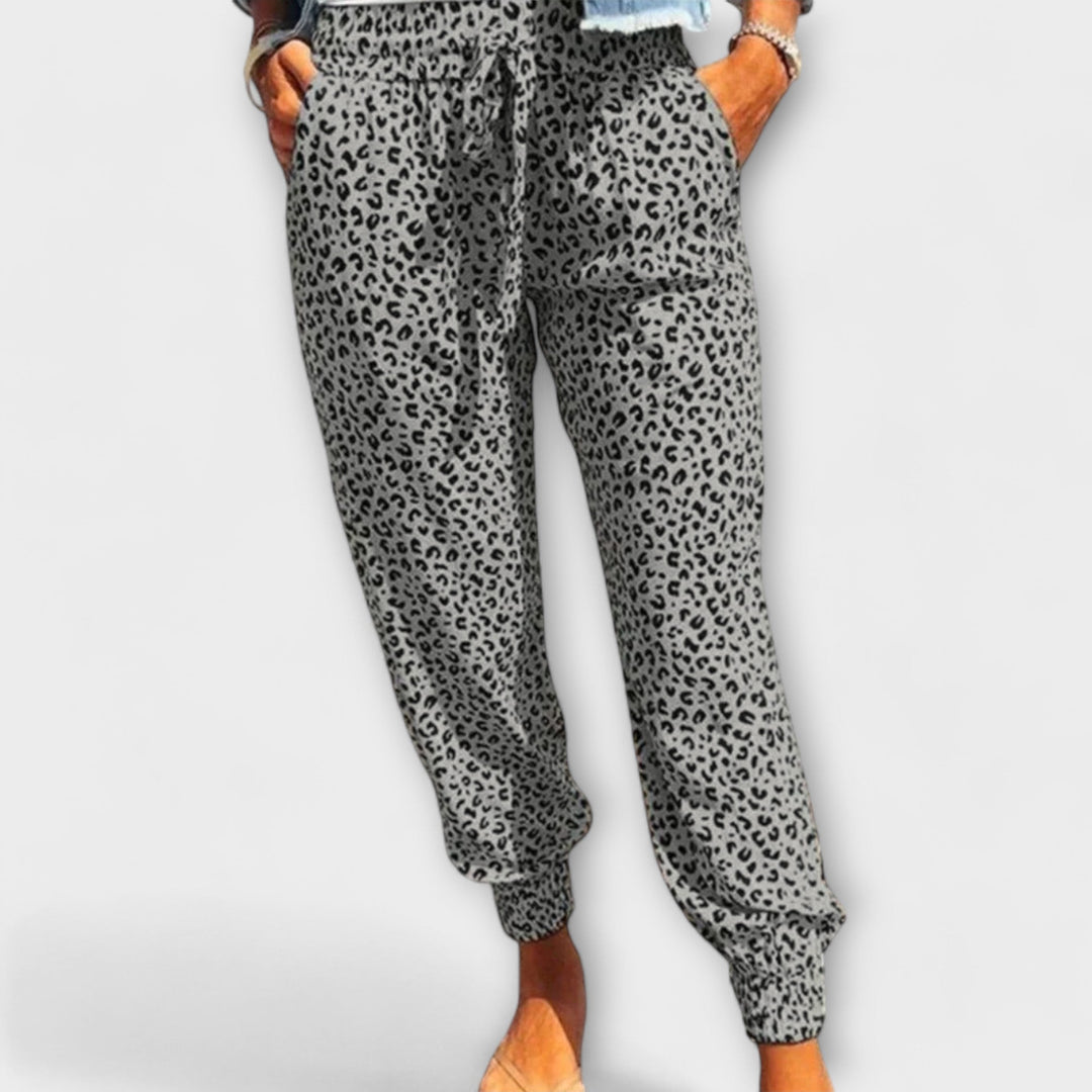 Feli - Bredbenede Leopardprint Bukser