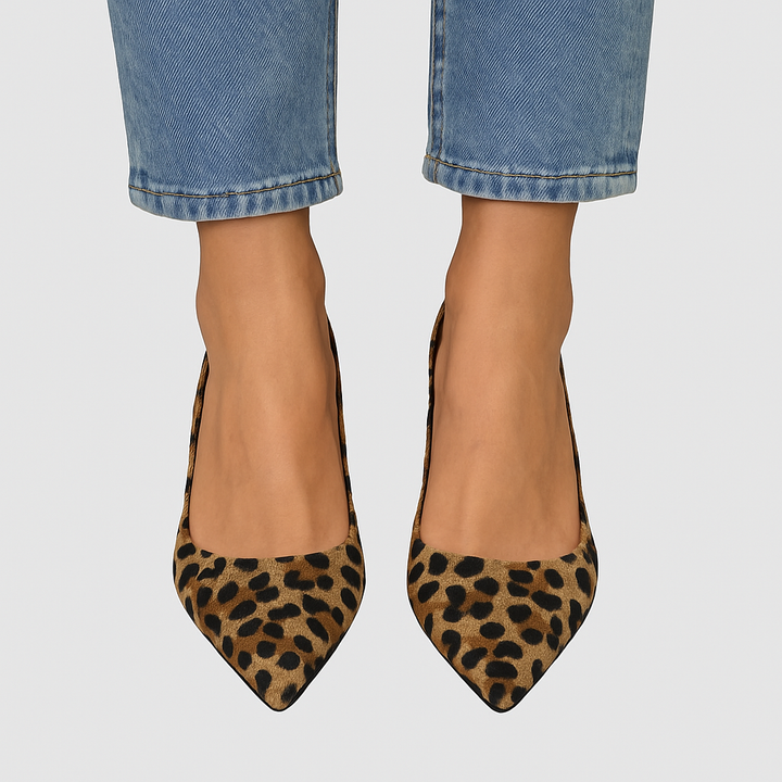 Olivia - Spidse Tå Leopardprint Slingback Khaki Stiletto Hæle