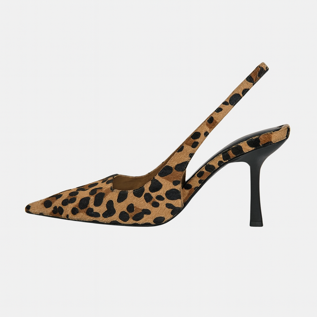 Olivia - Spidse Tå Leopardprint Slingback Khaki Stiletto Hæle