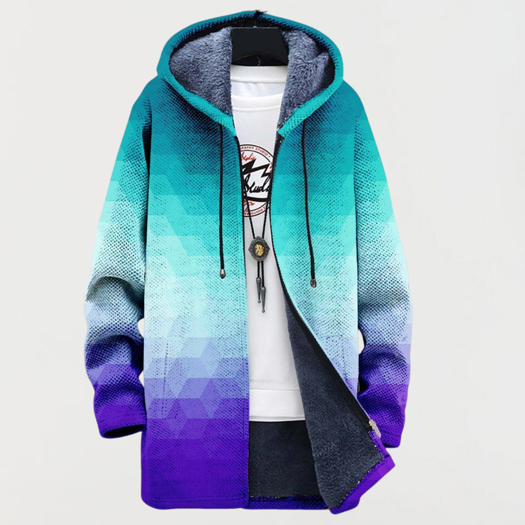 Cardigan med hexagonal gradientmønster