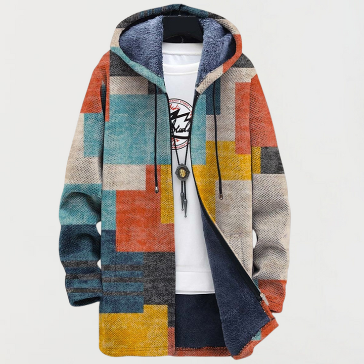 Cardigan med geometriske farveblokke