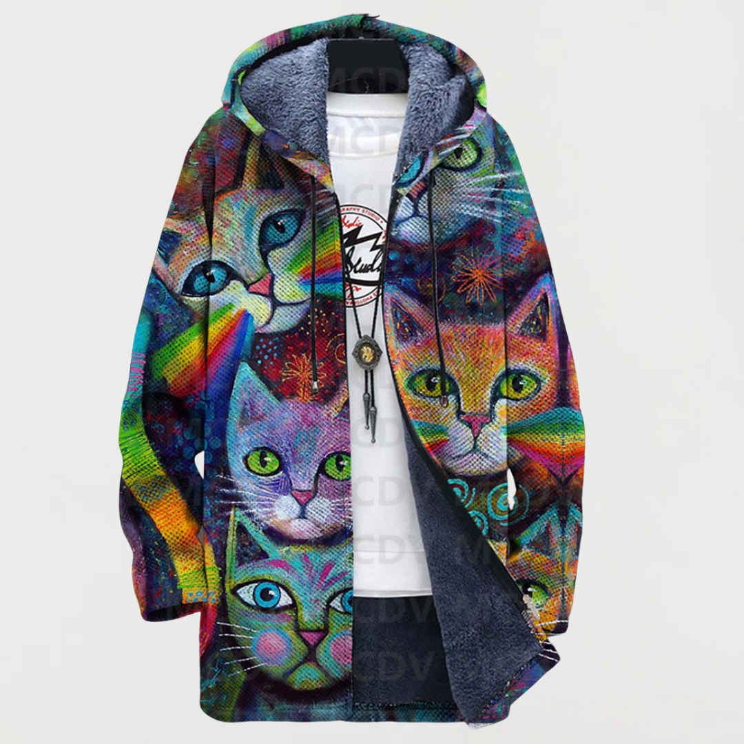 Cardigan med kat og regnbue