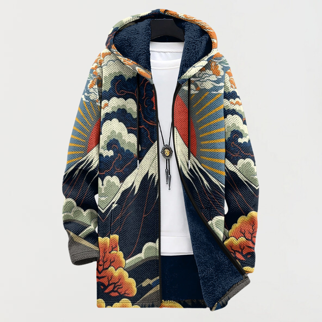 Hoodie med bjerglandskabsmønster