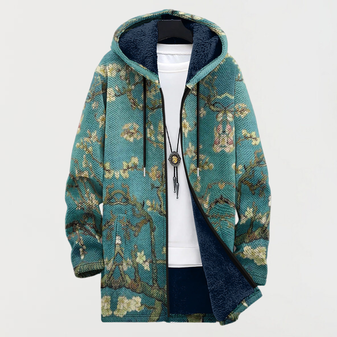 Cardigan med kunstnerisk blomsterdesign