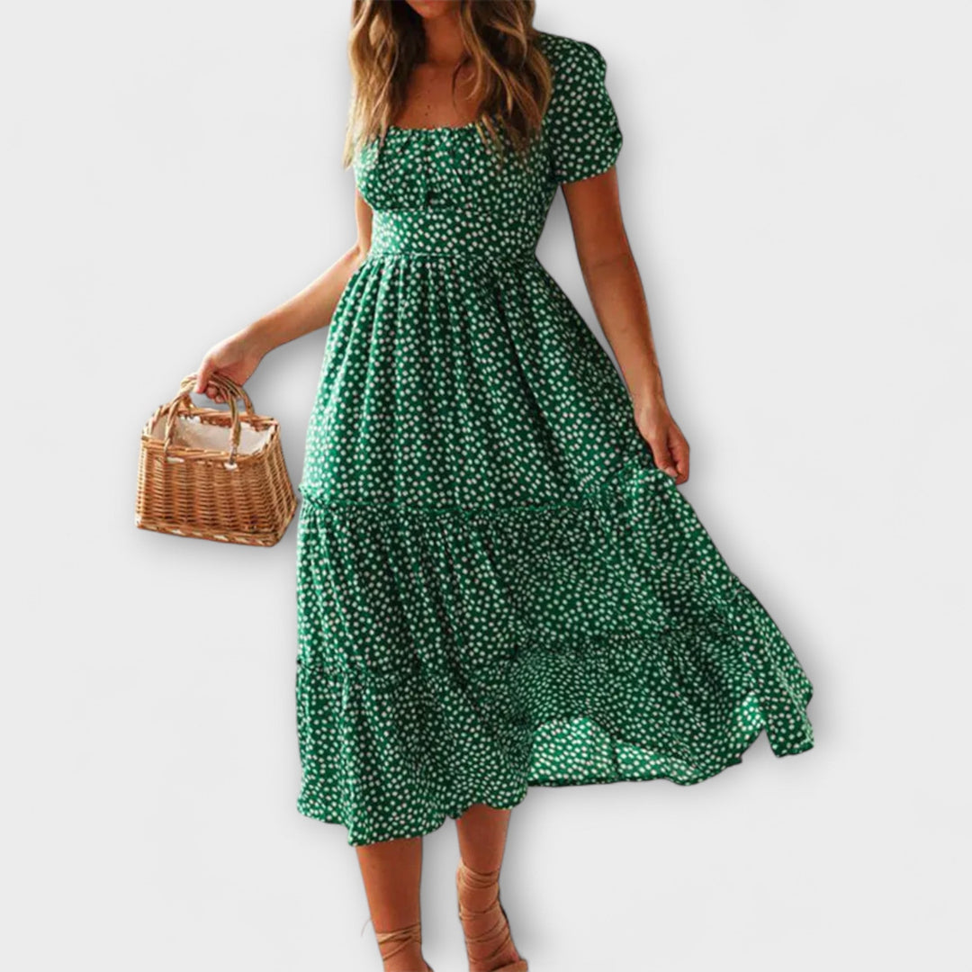 Franka - Maxikjole med Puffærmer og Vintage Blomsterprint