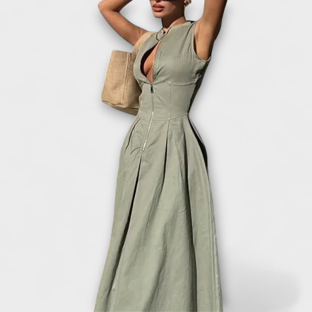 Eva - Midi Bodycon Plisseret Kjole Uden Ærmer
