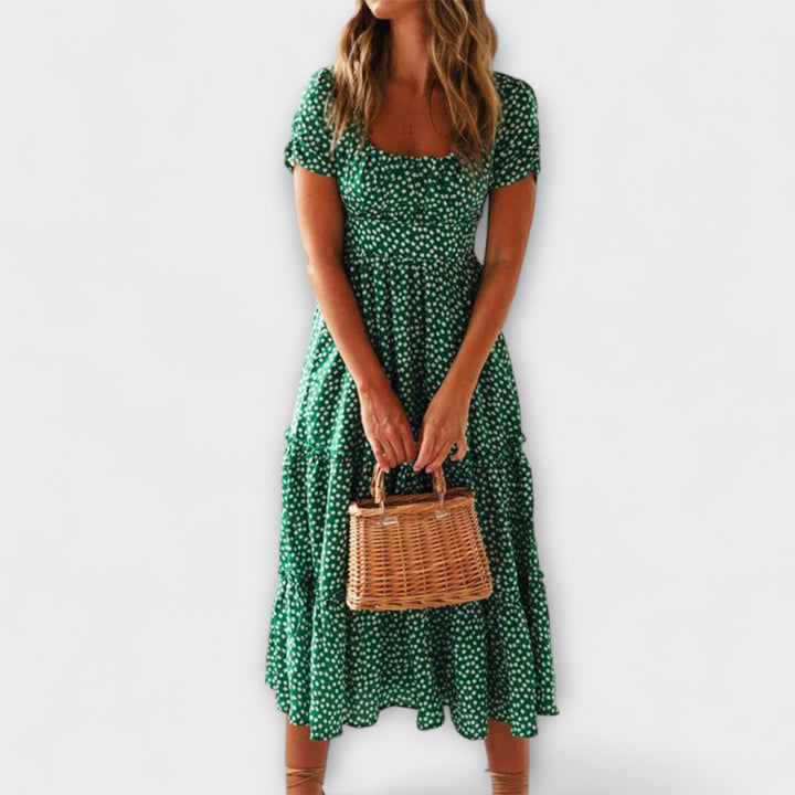 Franka - Maxikjole med Puffærmer og Vintage Blomsterprint
