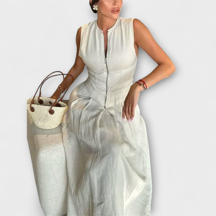 Eva - Midi Bodycon Plisseret Kjole Uden Ærmer
