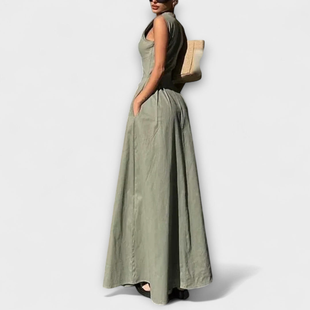 Eva - Midi Bodycon Plisseret Kjole Uden Ærmer
