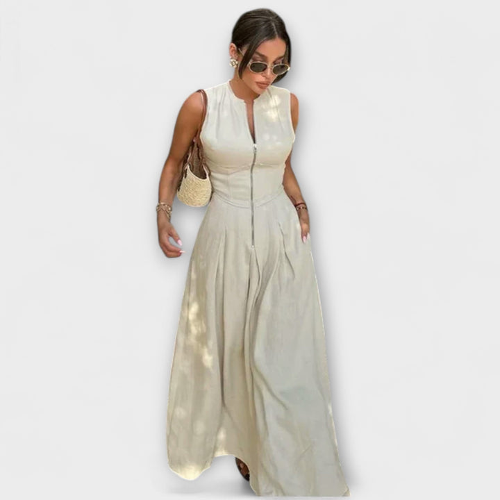 Eva - Midi Bodycon Plisseret Kjole Uden Ærmer