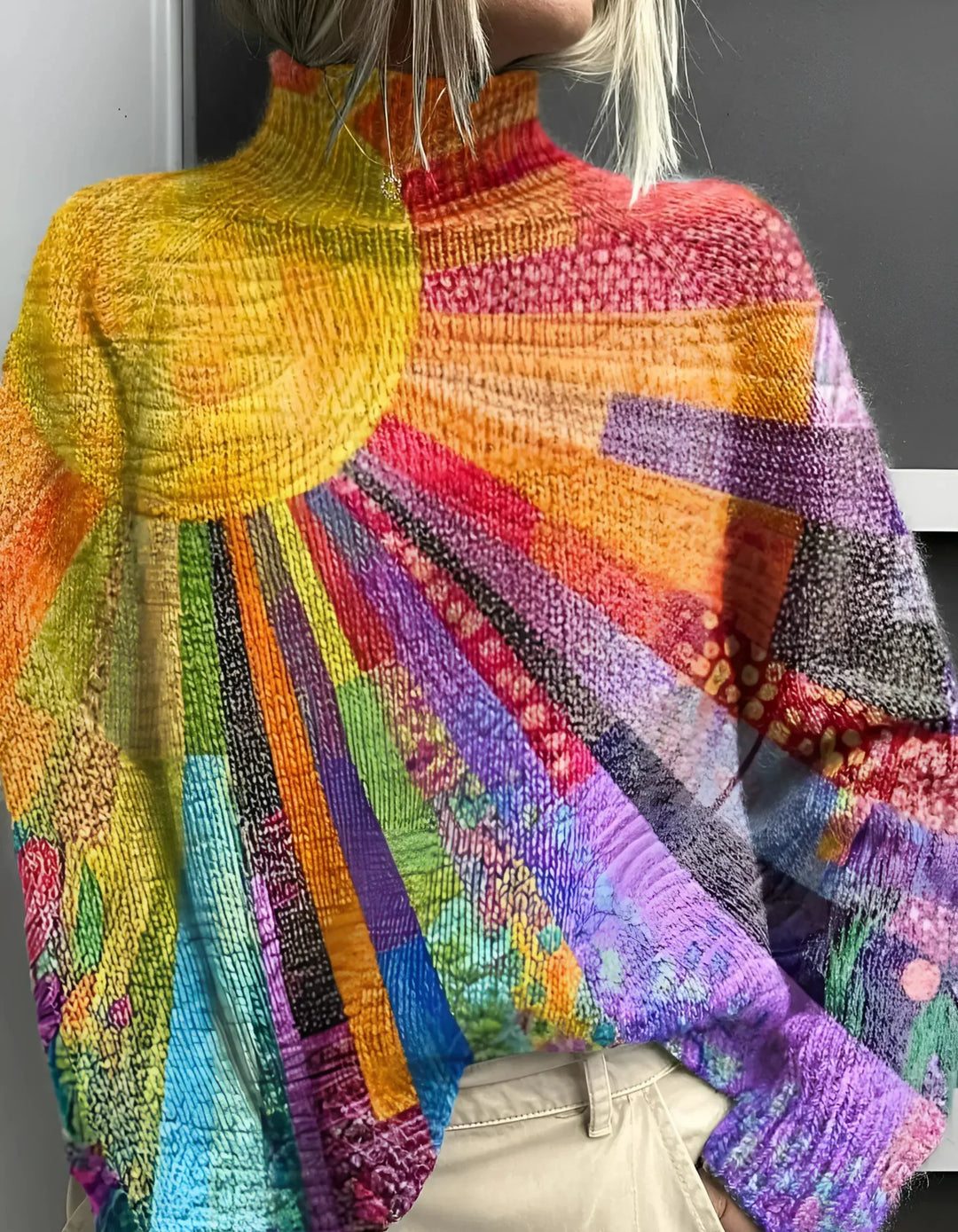 Ada | Farverig Rullekravesweater