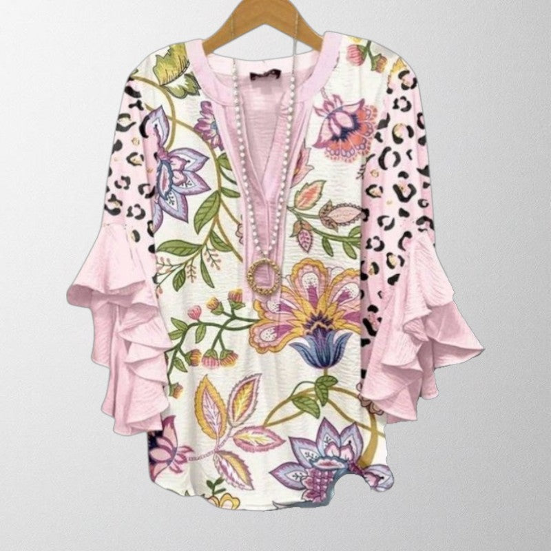 Olivia - Vintage Bluse Med Blomstertryk